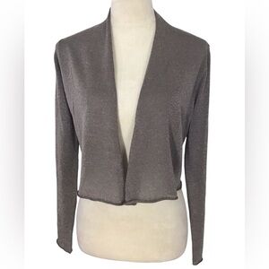 Eileen Fisher Taupe Plaited Shimmer Linen Blend Simple Cropped Cardi NEW